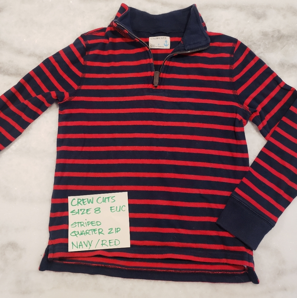 Crew cuts size 8 striped quarter zip